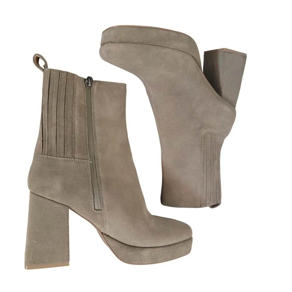 Blondo Rozalie Square Toe Block Heel Leather Suede Ankle Zip Boot 9.5 Waterproof